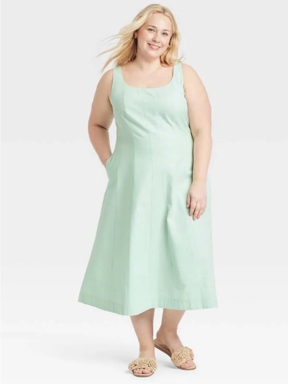Women's Corset MIDI Dress - a New Day Green 20:, Side Zipper, Sleeveless